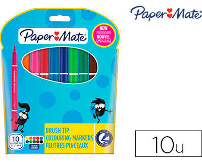 feutre-paper-mate-pinsocolor-pointe-pinceau-souple-encre-lavable-couleurs-assorties-pochette-10-u