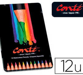 crayon-couleur-conta-aquarella-ble-corps-noir-pinceau-inclus-couleurs-assorties-bo-te-matal-12-unitas