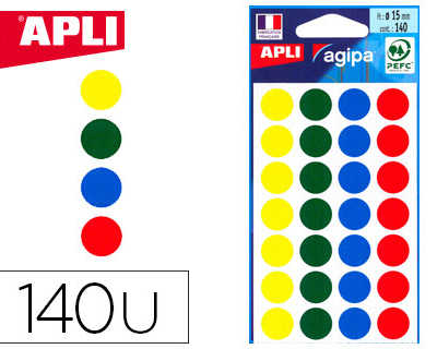 pastille-adhasive-apli-agipa-d-iametre-15mm-coloris-assortis-pochette-140-unitas