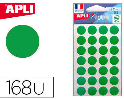 pastille-adhasive-apli-agipa-d-iametre-15mm-coloris-vert-pochette-168-unitas