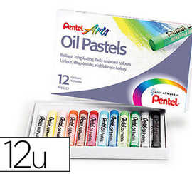 pastel-huile-pentel-corps-rond-enrobage-papier-non-salissant-diametre-10mm-bo-te-12-unitas