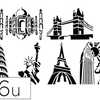 POCHOIR MONUMENTS PLASTIQUE LA VABLE A4 TOUR EIFFEL STATUE LIBERTA BIG BEN TOUR PISE TOWER BRIDGE TAJ MAHAL LOT 6 UNITAS