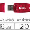CLA USB EMTEC 2.0 C410 16GO VI TESSE LECTURE 15MB/S ACRITURE 5MB/S AVEC CAPUCHON COLORIS TRANSPARENT ROUGE